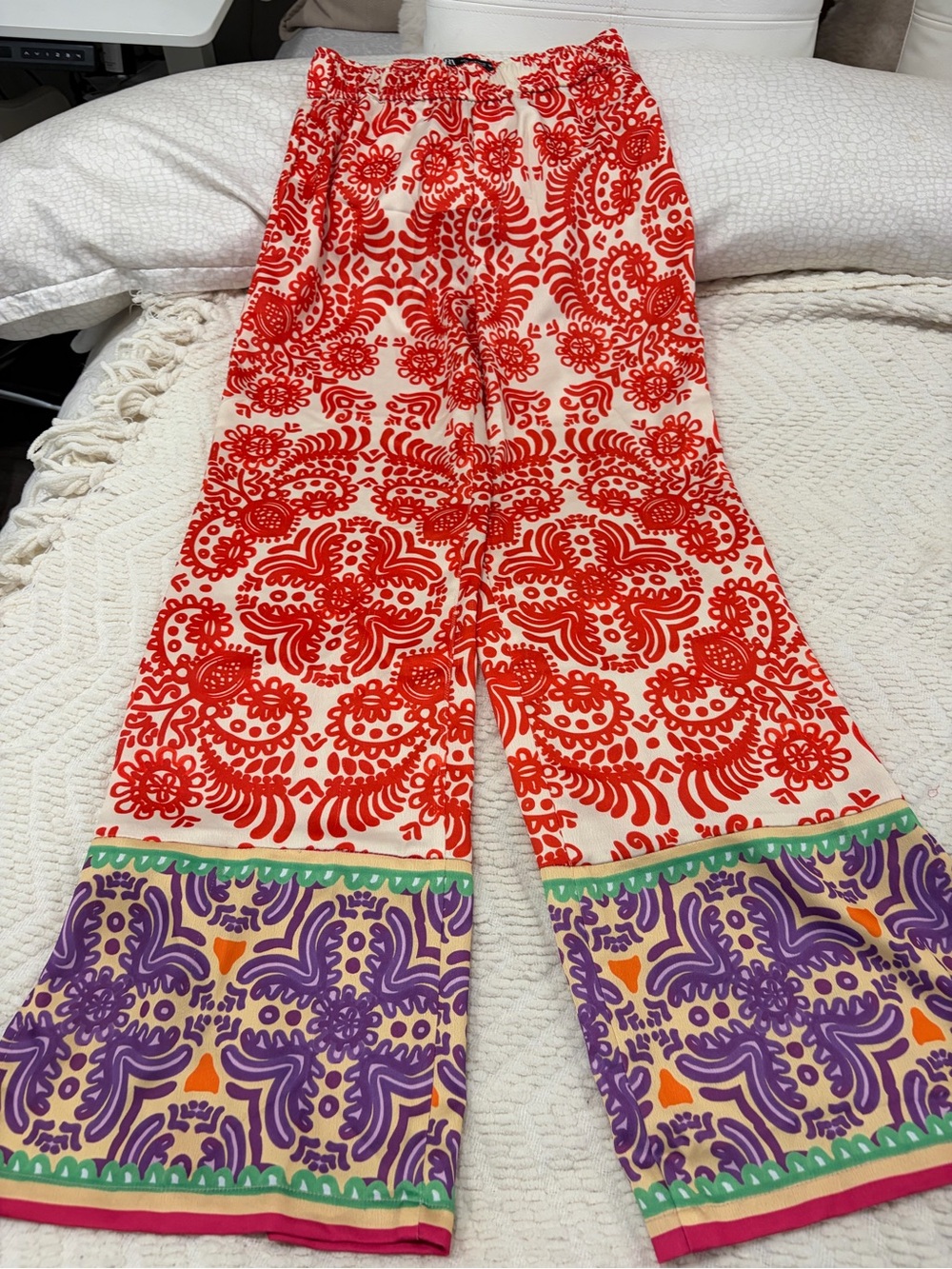 Zara Wide Leg Pants - Red, Purple, Cream, Green Accents